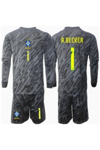 Brasil Alisson Becker #1 Keeper Babyklær Borte Fotballdrakt til barn Copa America 2024 Lange ermer (+ Korte bukser)